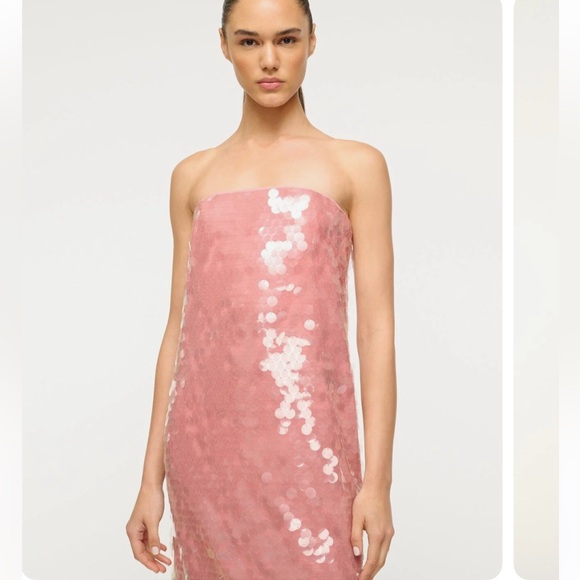 STAUD Casey Dress Pink Sequin Midi - Picture 2 of 5